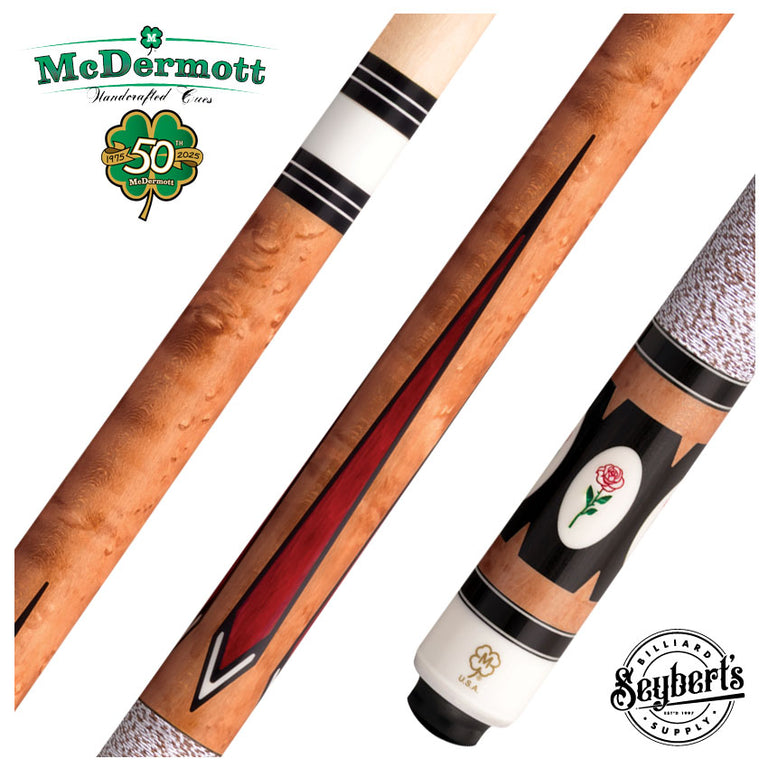 McDermott 50th Anniversary Series Birdseye Maple with Liberty Wood Points Cue with Standard Maple Shaft and Commemorative 1x1 Case