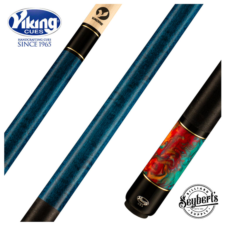 Viking BE0108 Bedlam Series Play Cue - Teal-Stained Maple with Aqua Fire Pearl