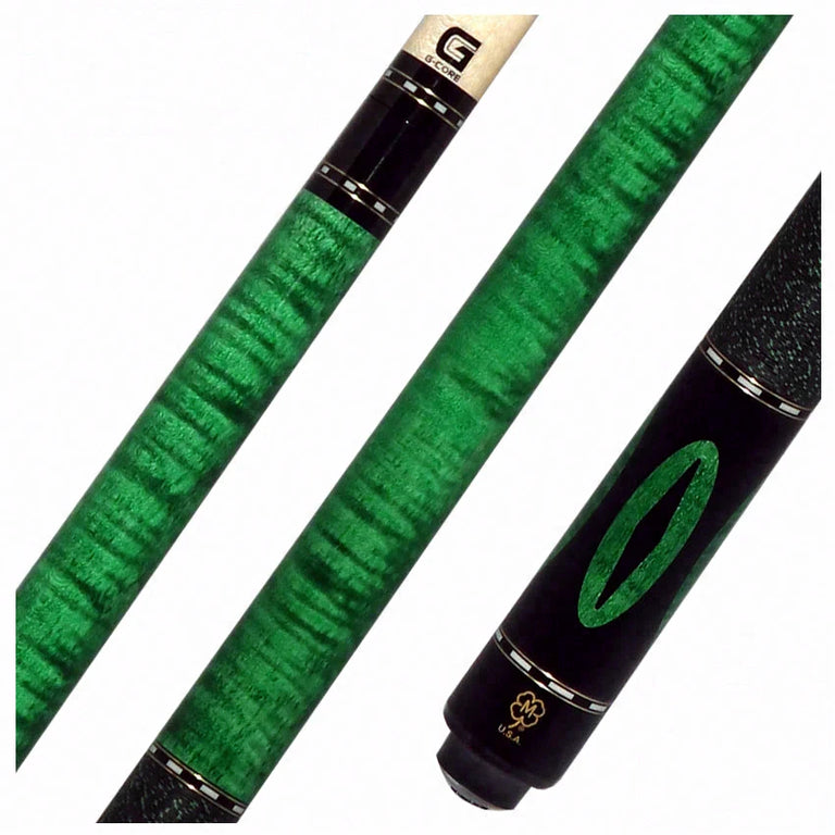 McDermott Emerald Green Stained Curly Maple Forearm and Inlays Cue of the Month with G-Core Shaft