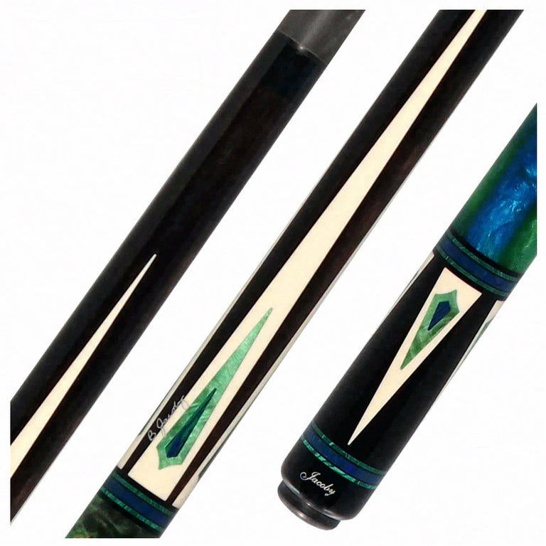 Jacoby Ebony with 4 White Juma/Malachite Points and Impregnated Burl No Wrap Pool Cue with Carbon Shaft
