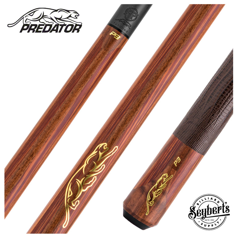 Predator P3 Prowler Rosewood with Rengas Stripes Pool Cue with Brown Lizard Grain Leather Wrap - Uniloc