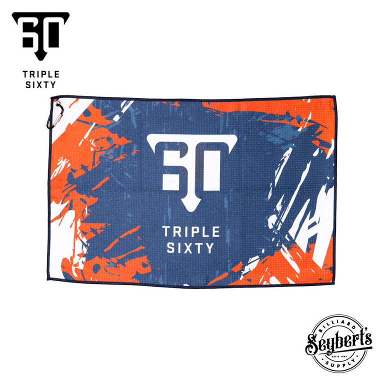 Triple 60 Logo Red White and Blue Billiard Towel with Caribiner