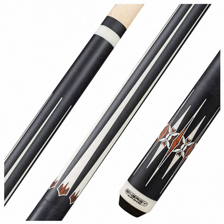 Players Energy Series Matte Black with White and Cocobolo Graphic Pool Cue with Black Linen Wrap