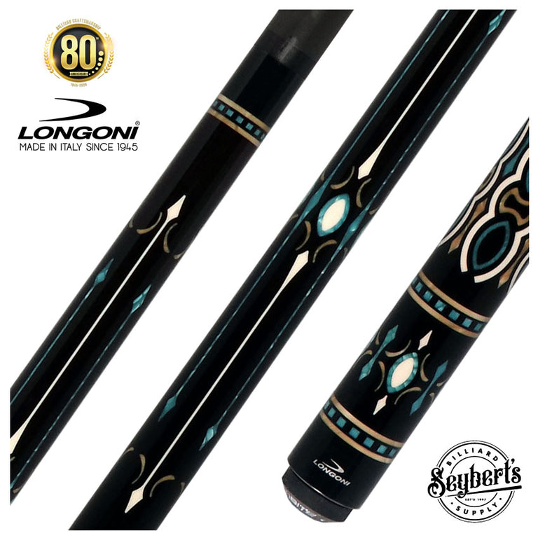 Longoni Ogiva Ocean No Wrap Pool Cue with Luna Nera Pure Graphite Shaft