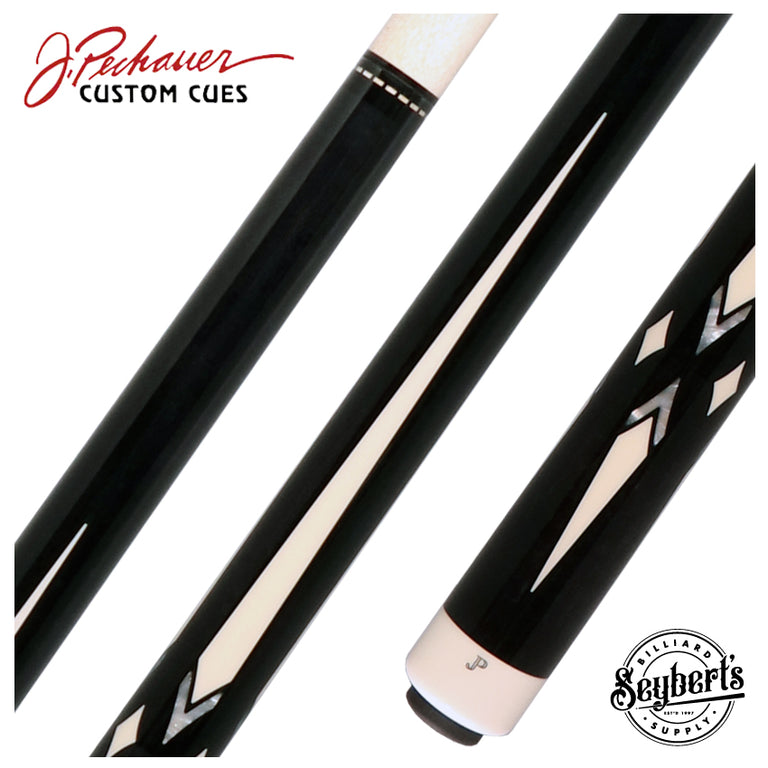 Pechauer JP T Series Ebony-Stained Maple with Sim Ebony Framed Pearl and Sim. Ivory Points No Wrap Pool Cue