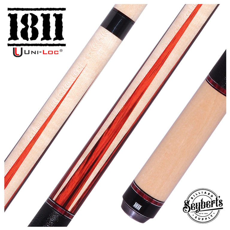 1811 Model 4 Maple Forearm with Cocobolo Graphic Points and Black Embossed Lizard Wrap Pool Cue Butt - Uni-Loc