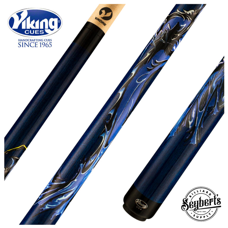 Viking DE0507 De-Cues Series Play Cue - Blue Stained Northwood Maple with Blue Dragon