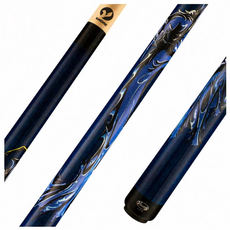 Viking De-Cues Series Blue Stained Northwood Maple with Blue Dragon Play Cue - - DE0507