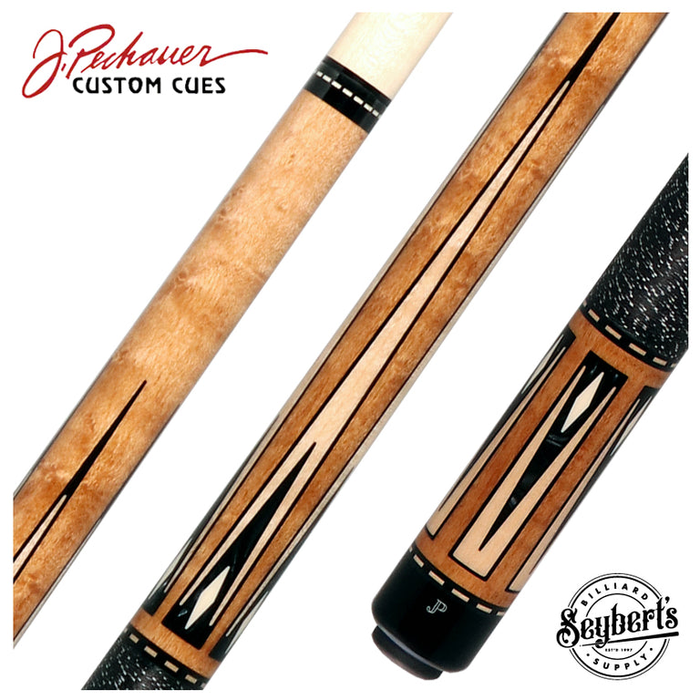 Pechauer JP T Series Natural-Stained Maple with Black Pearl and Maple Points Pool Cue with Irish Linen Wrap