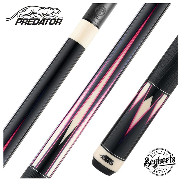Predator Truesplice 16 Ebony Forearm with Purple and Pink Veneers Pool Cue with Lizard Wrap - Radial
