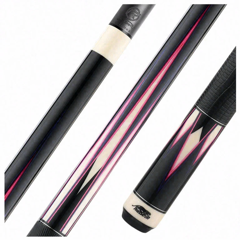 Predator Truesplice 16 Ebony Forearm with Purple and Pink Veneers Pool Cue with Lizard Wrap - Radial
