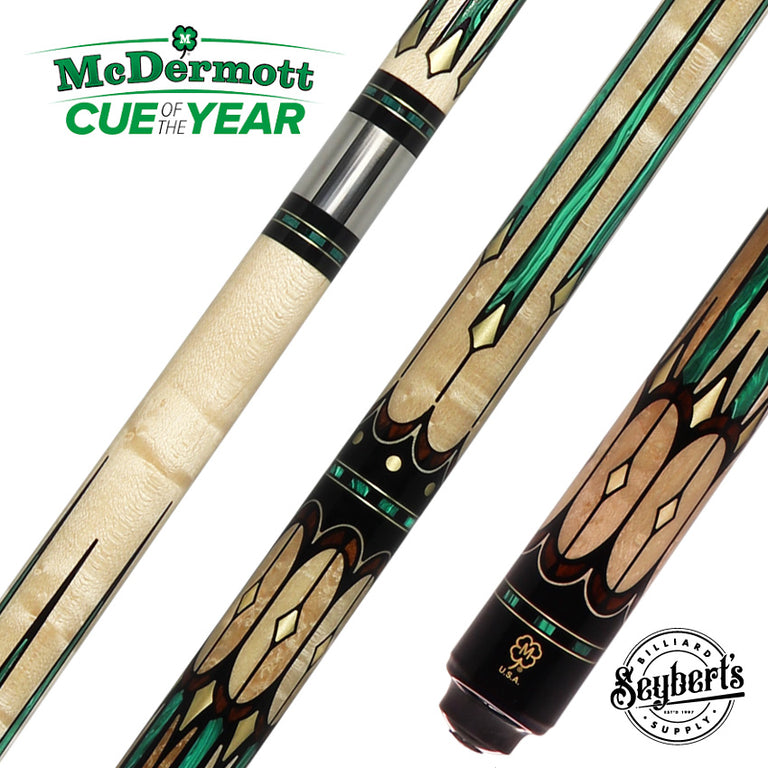 McDermott G3002 2024 Cue Of the Year - Green Malachite with IPro Slim Shaft with Matching Inlays and Ringwork