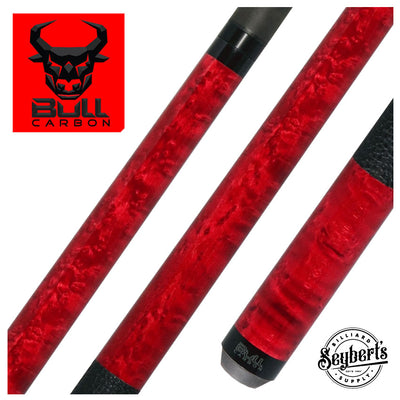 Bull Carbon Red-Stained Birdseye Maple Play Cue with Textured Leather Wrap