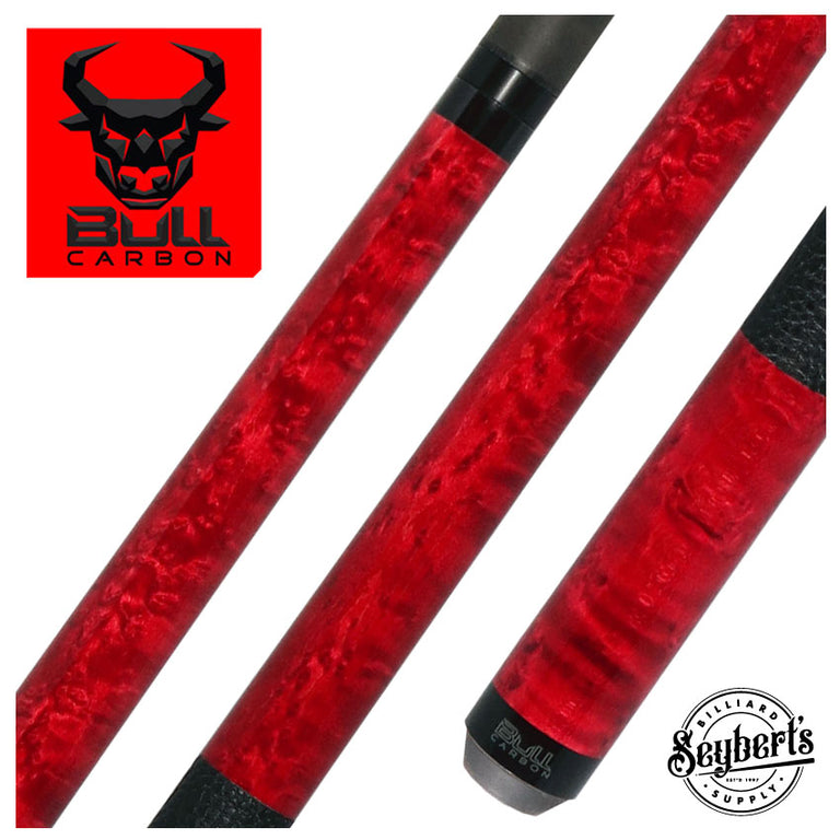 Bull Carbon Red-Stained Birdseye Maple Play Cue with Textured Leather Wrap