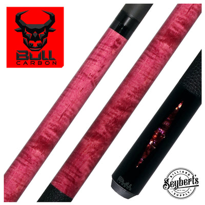 Bull Carbon Pink Stained Maple with Pink Genuine Shell Inlays Play Cue with Textured Leather Wrap