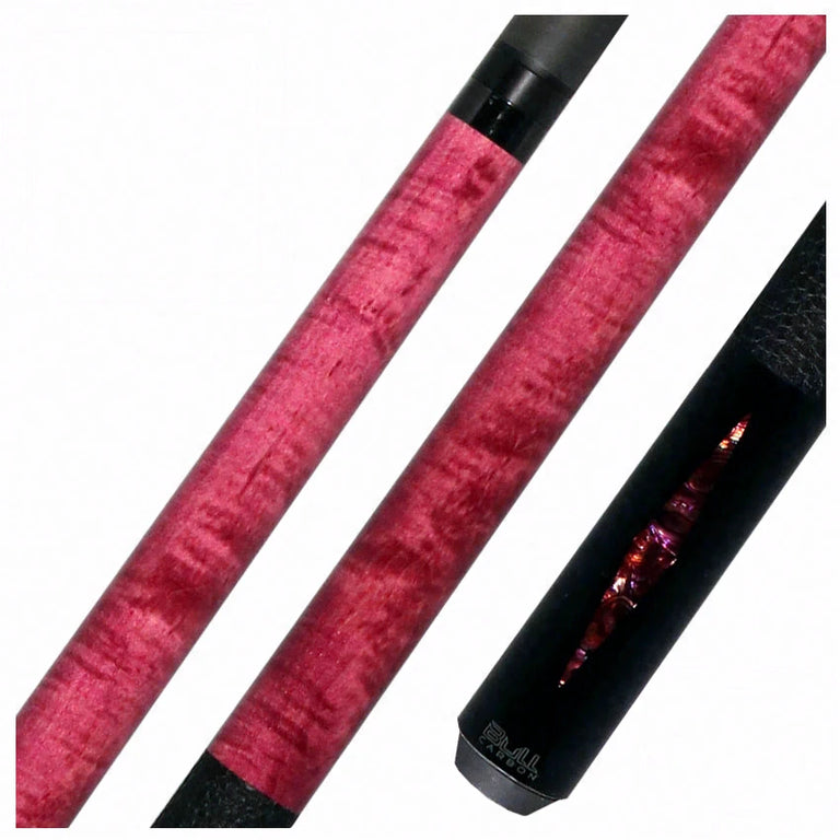 Bull Carbon Pink Stained Maple with Pink Genuine Shell Inlays Play Cue with Textured Leather Wrap