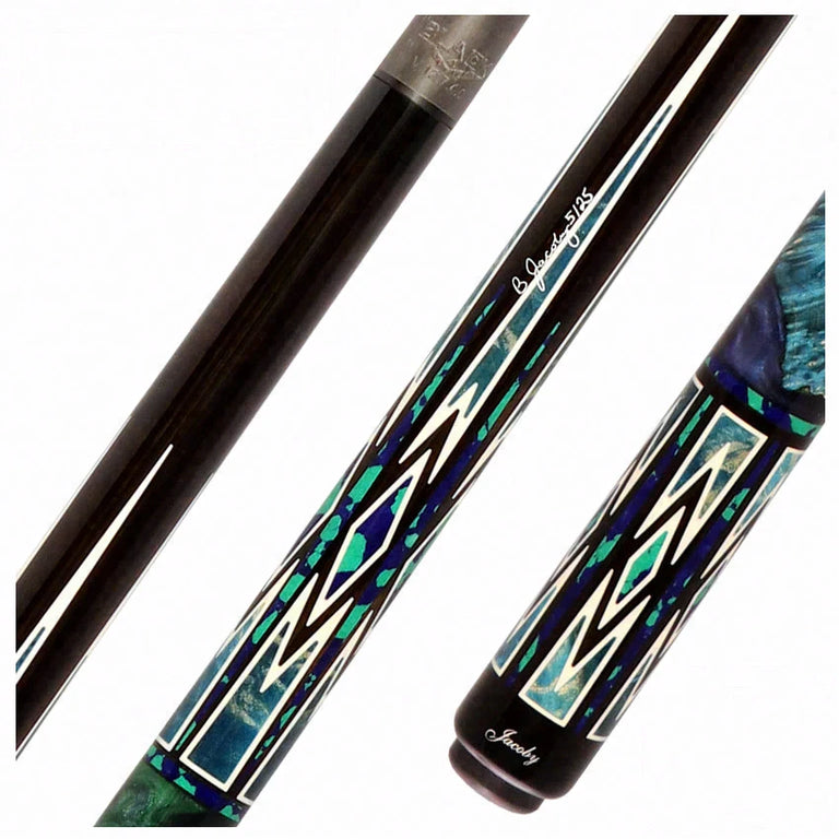 Jacoby Ebony with Azurite and Malachite Inlays Custom No Wrap Pool Cue with 12.70mm Jacoby Black V4 Carbon Shaft