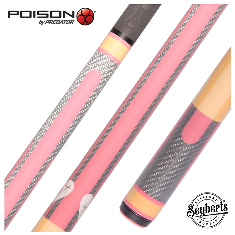 Poison Candy Sugar No Wrap Pool Cue - Peach and Pink with 12.4mm Venom Carbon Shaft