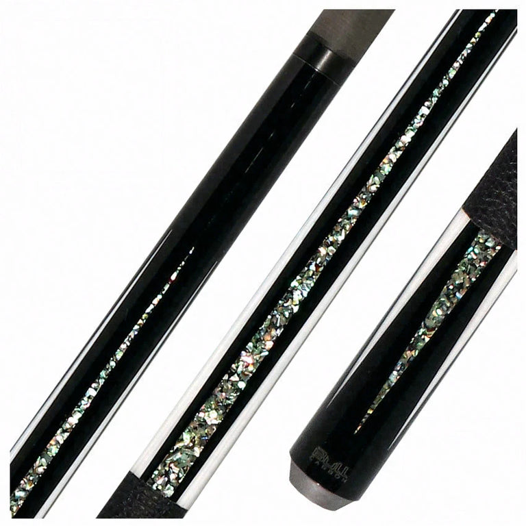 Bull Carbon Black with Mother of Pearl and Elforyn Points Play Cue with Textured Leather Wrap