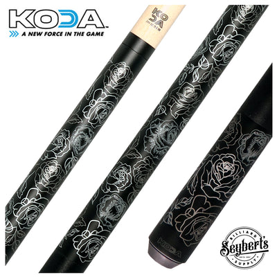 KODA Matte Black with Silver Rose Graphic Play Cue and Irish Linen Wrap