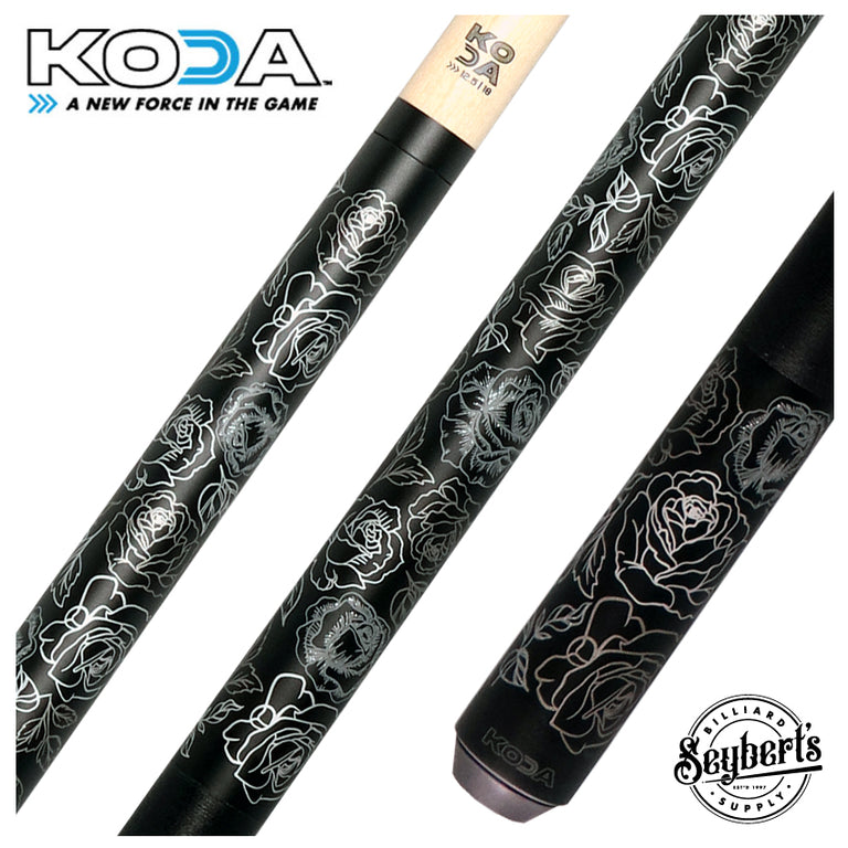 KODA Matte Black with Silver Rose Graphic Play Cue and Irish Linen Wrap
