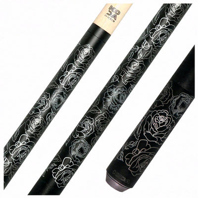 KODA Matte Black with Silver Rose Graphic Play Cue and Irish Linen Wrap