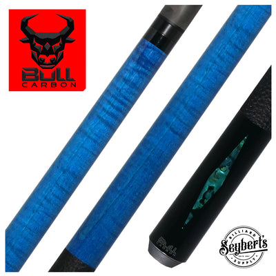 Bull Carbon Blue Stained Maple with Blue Genuine Shell Inlays Play Cue with Textured Leather Wrap