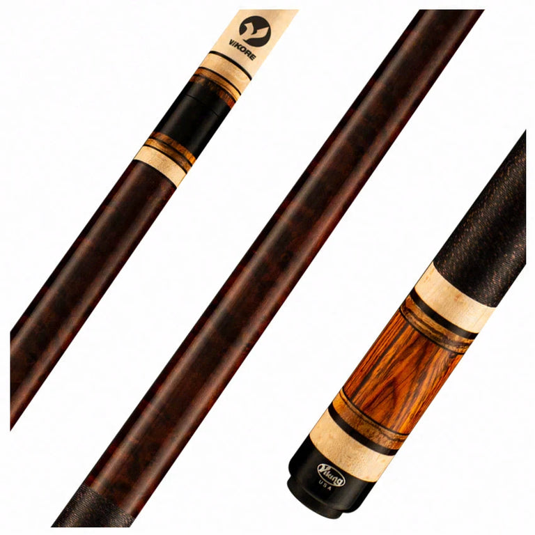 Viking Impero Series Coffee-Stained Maple with Cocobolo, Ebony, and Zebrawood Rings Play Cue - IM0105