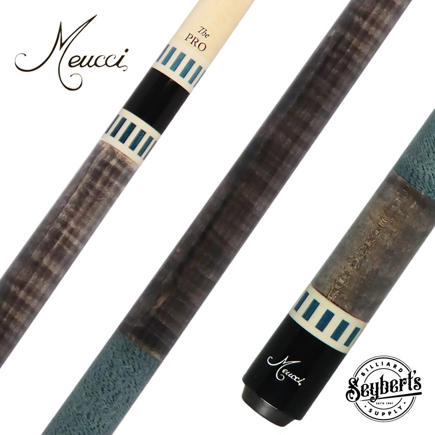 Meucci Gray Stained Maple and Blue/Black Wrapless Pool Cue with