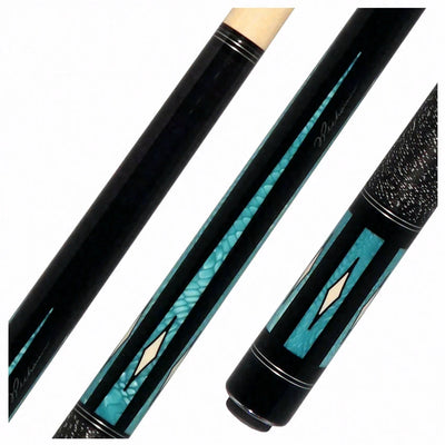 Pechauer Pro Series P18R Ebony-Stained Maple with Aqua Exotic Points and Sim. Ivory Inlays Pool Cue with Irish Linen Wrap
