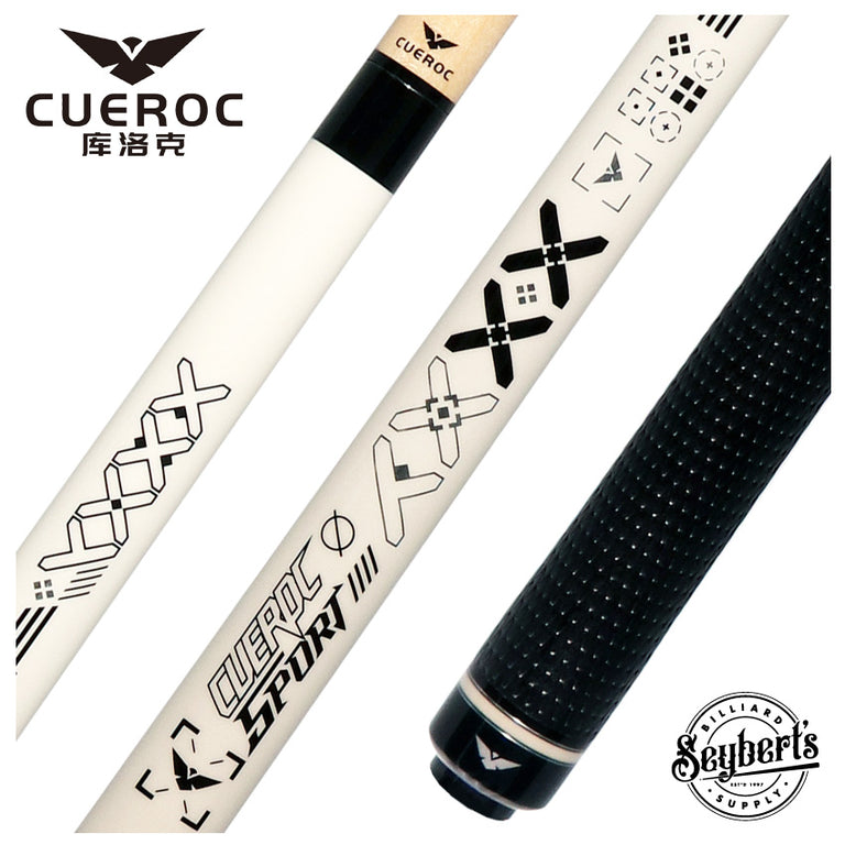 Cueroc White with Black and Silver Sport Graphic Pool Cue with Weave Wrap