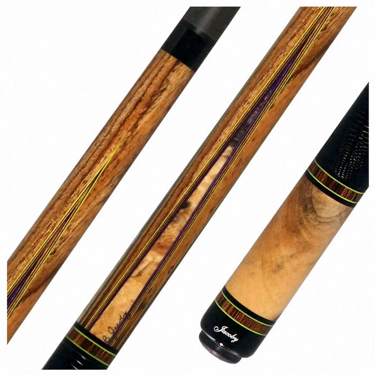 Jacoby Custom Bocote and Buckeye Burl Pool Cue with Black Lizard Wrap and Jacoby Black Carbon Shaft