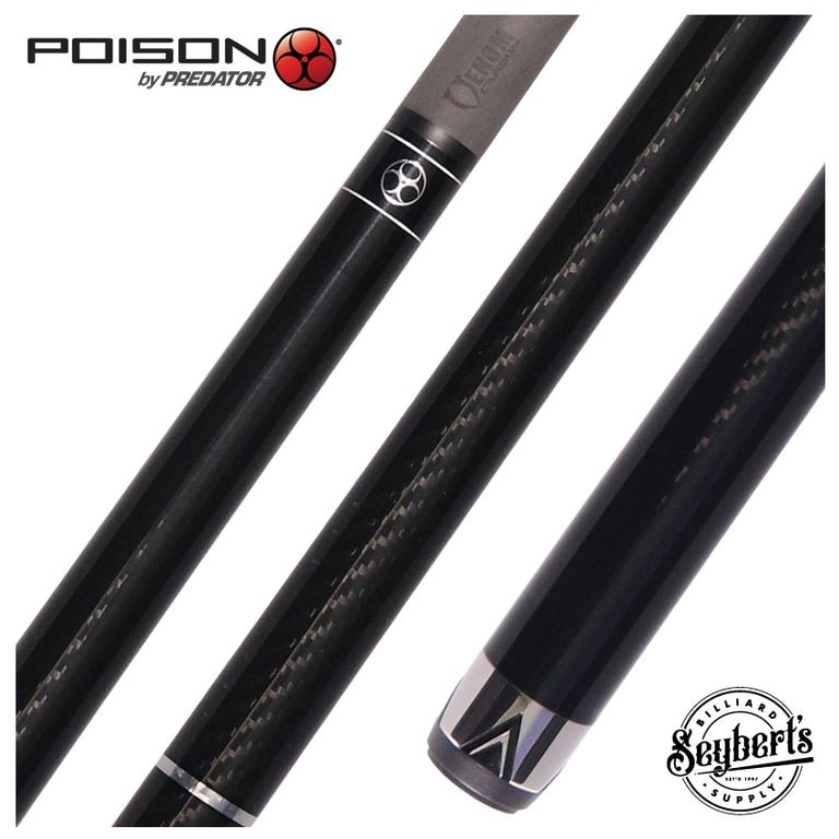 Poison Maelith No Wrap Pool Cue - Black with 12.4mm Venom Carbon Shaft