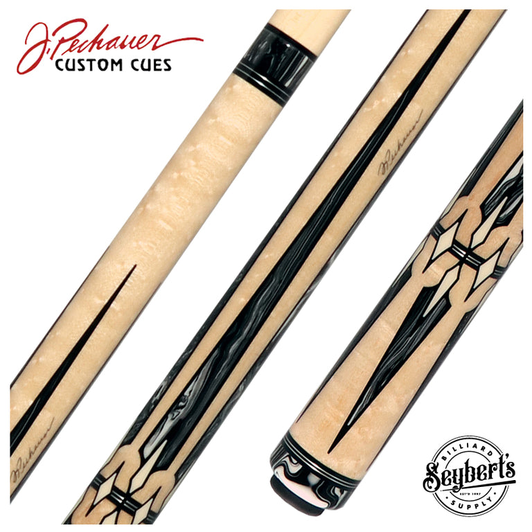 Pechauer Pro R Series No-Stained Maple with Black and White Malachite Points No Wrap Pool Cue