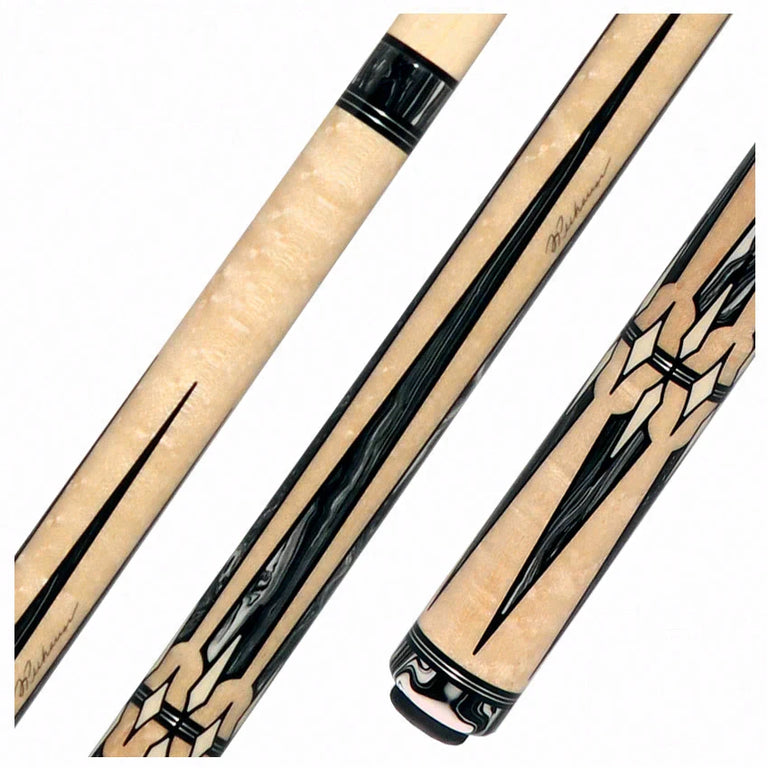 Pechauer Pro Series P22R No-Stained Maple with Black and White Malachite Points No Wrap Pool Cue