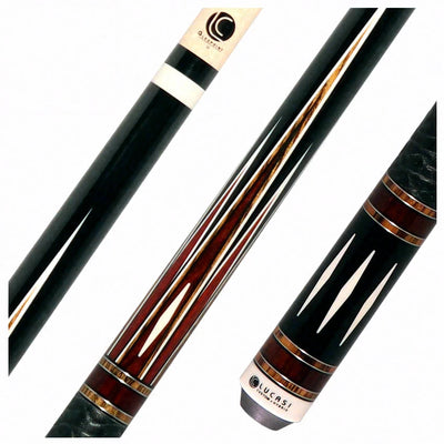 Lucasi  Zero Flexpoint Midnight Black with Bocote Inlays and Elephant Embossed Black Leather Wrap Pool Cue - LZC39