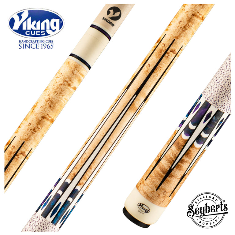 Viking IM0804 Impero Series Play Cue - Khaki Stained Birdseye Maple with Blue Dream, White and Black Inlays