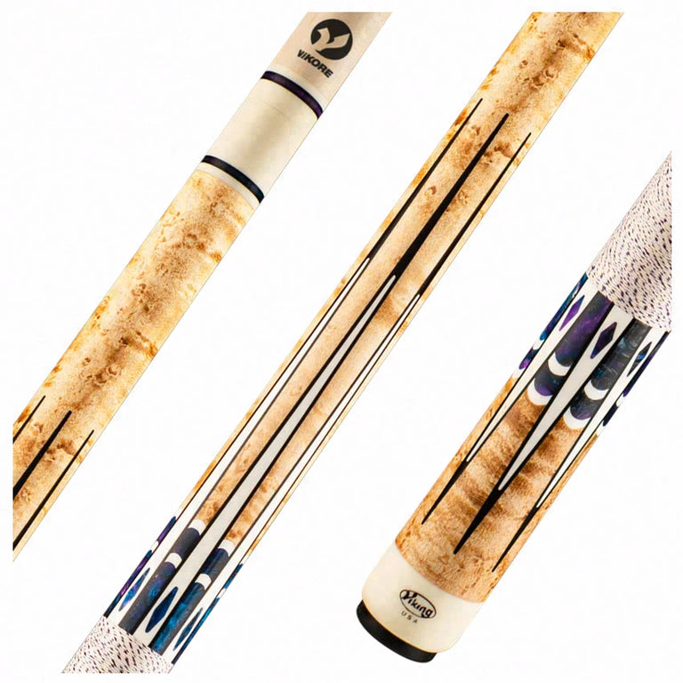 Viking Impero Series Khaki-Stained Birdseye Maple with Blue Dream, White and Black Inlays Play Cue - IM0804