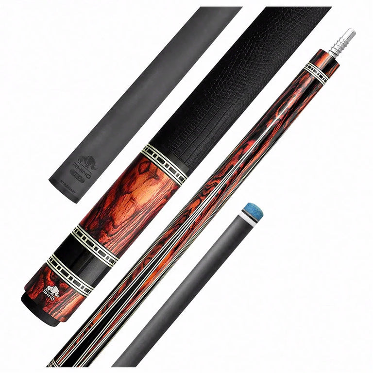 Rhino Retro Series Cocobolo Graphic Carbon Pool Cue with Embossed Lizard Wrap