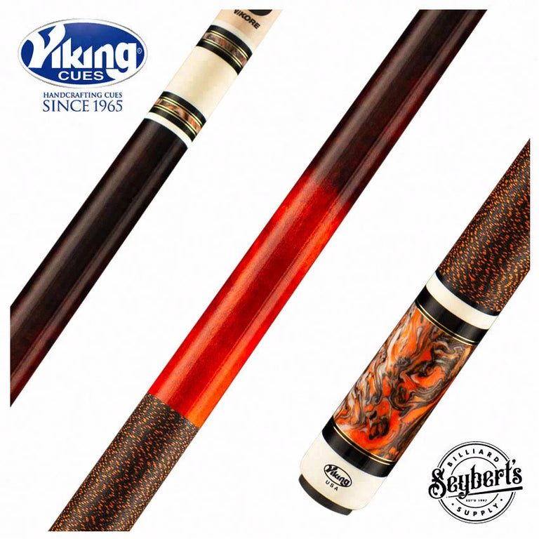 Viking SmartShops Series Cue of the Month - Electric Orange and Crimson Stained Maple with Afterburn Surge Pearl Sleeve