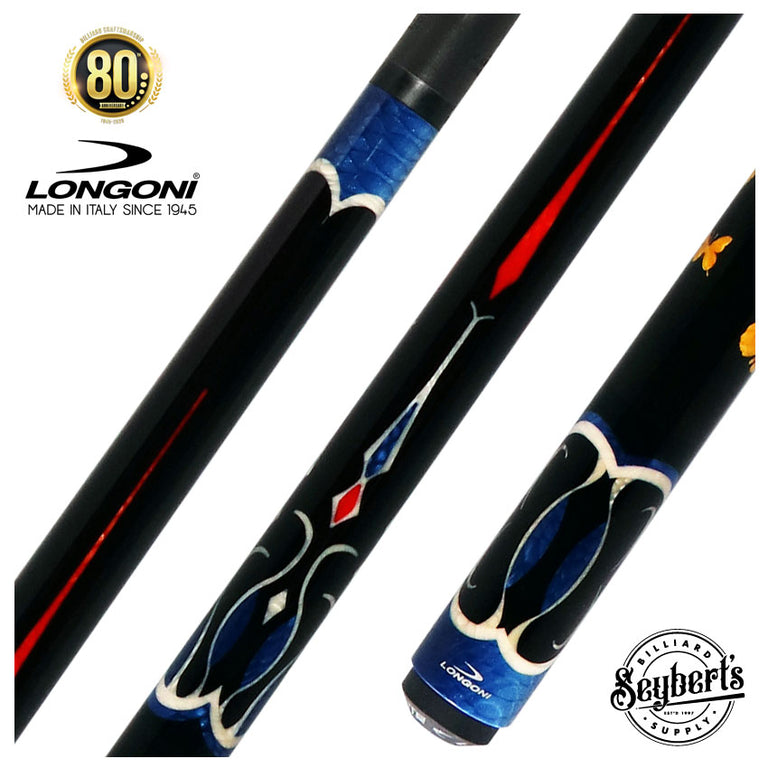 Longoni Papilio Lux Arcobaleno Pool Cue with American Luna Nera Pure Graphite shaft