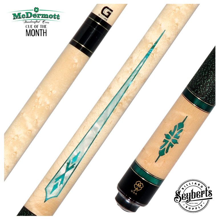 McDermott Birdseye Maple with Green and Pearl Points and Inlays Cue of the Month with G-Core Shaft