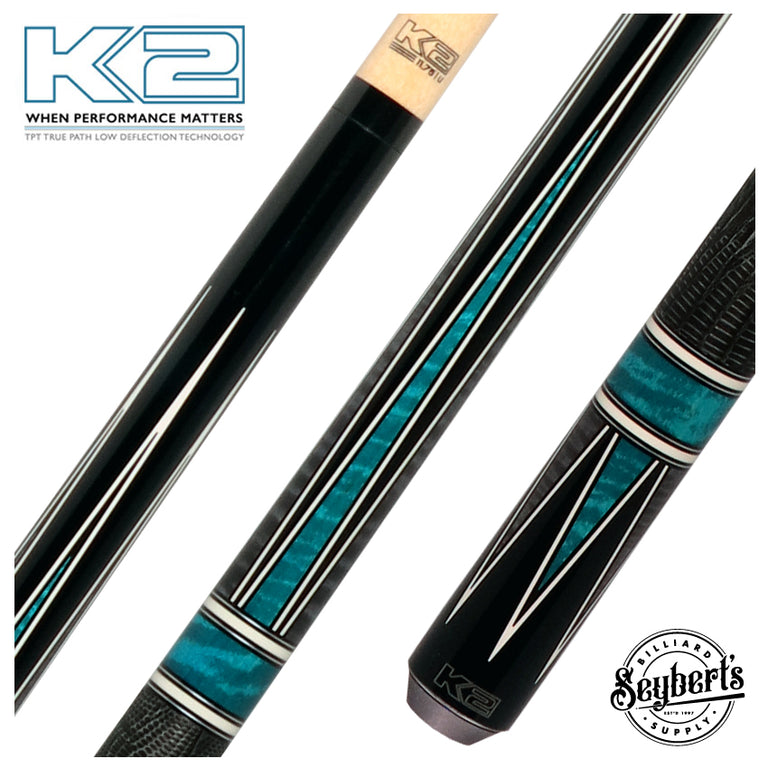 K2 Black/Grey/Teal 4 Point Graphic Pool Cue with 11.75mm LD Shaft