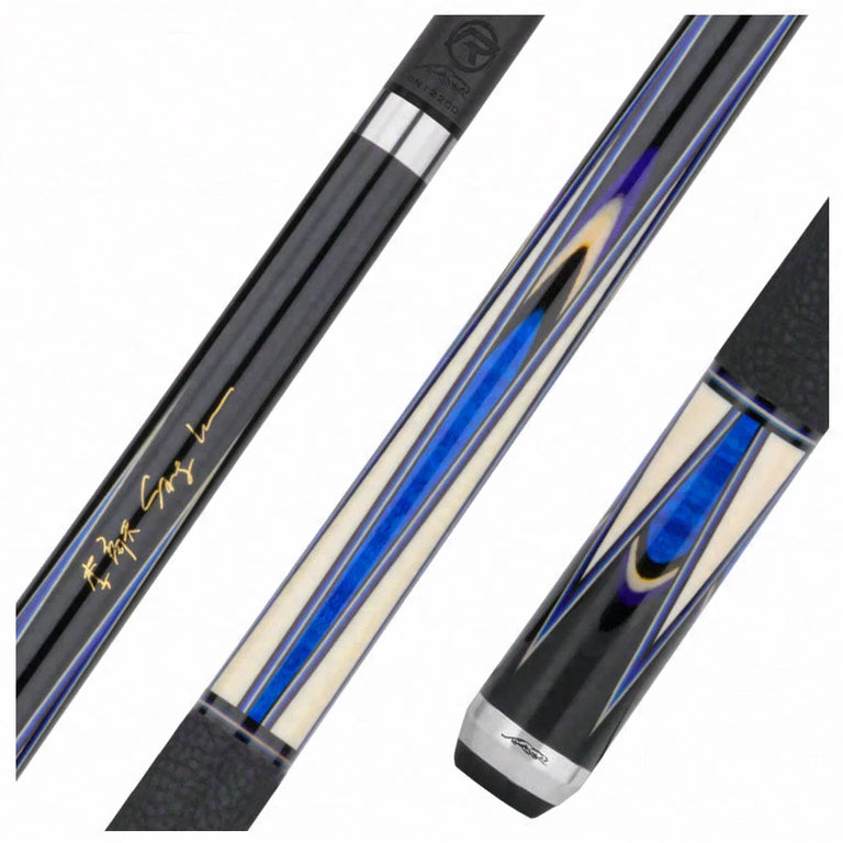 Predator Sang Lee 2-3 Black with Blue / Maple / Black / Purple / Ivorine Butterfly Points Limited Edition Pool Cue - Radial with Luxe Leather Wrap