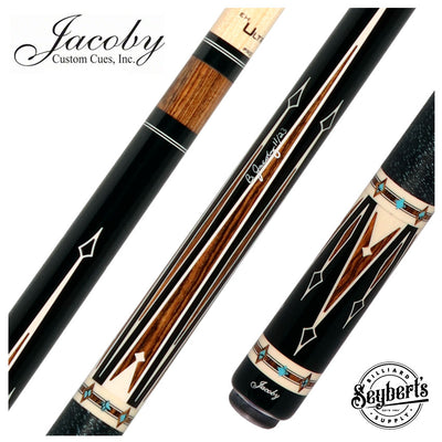 Jacoby Ebony Forearm with Bocote Points and Elforyn/Turquoise Inlays Pool Cue with 12.80mm Jacoby Ultra Pro Shaft