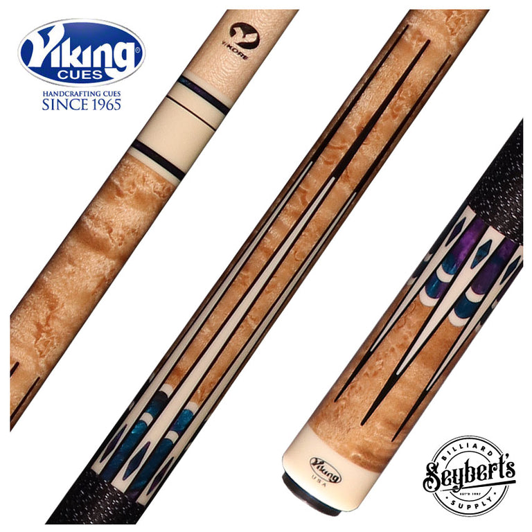 Viking B Series Khaki-Stained Birdseye Maple with Blue Dream, White and Black Inlays Play Cue - B9051-DIS