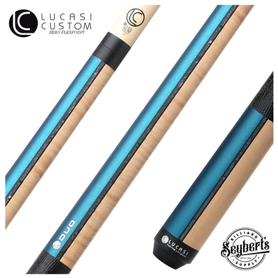 Lucasi Custom Duo Prussian Blue/Natural Super Birdseye Cue with Embossed Leather Wrap Pool Cue