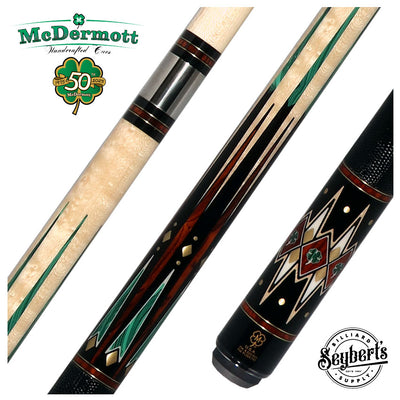 McDermott 50th Anniversary Series Birdseye Maple with Ebony, Cocobolo, and Malachite Points Cue with i2 Shaft and Commemorative 1x1 Case