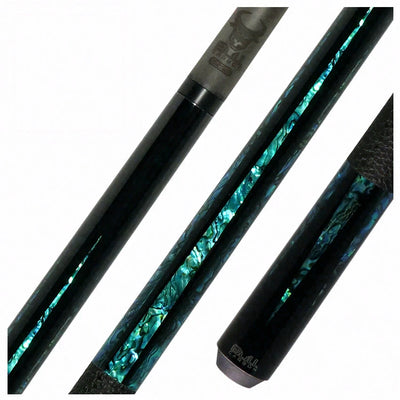 Bull Carbon Black with 6 Iridescent Blue Points Play Cue with Textured Leather Wrap