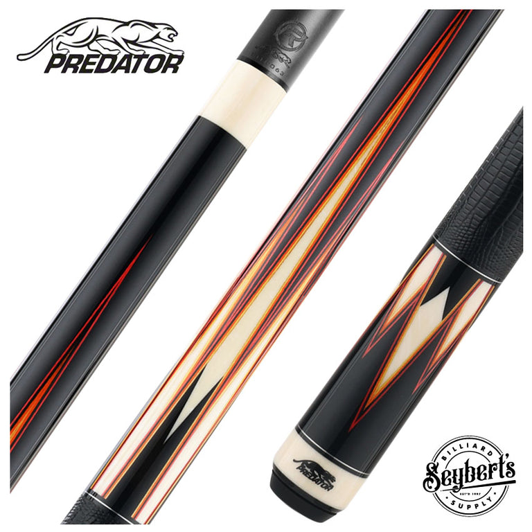 Predator Truesplice 16 Ebony Forearm with Red, Orange and Yellow Veneers Pool Cue with Lizard Wrap - Radial